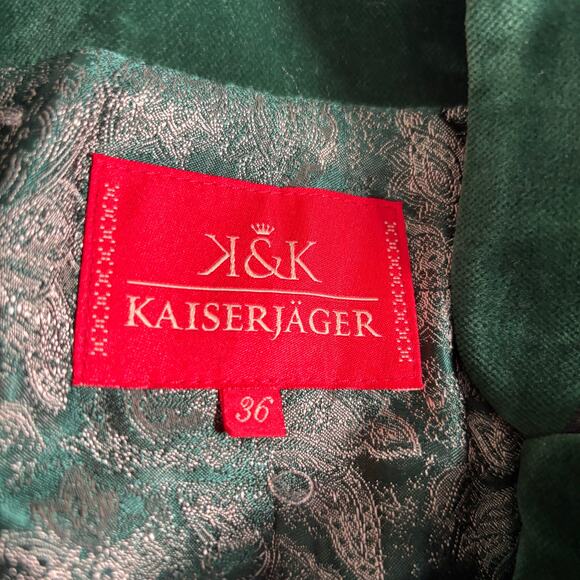 Vintage 90s K&K Kaiserjäger Gray Wool Blazer Green Velvet Trim Trachten Jacket - Picture 10 of 13
